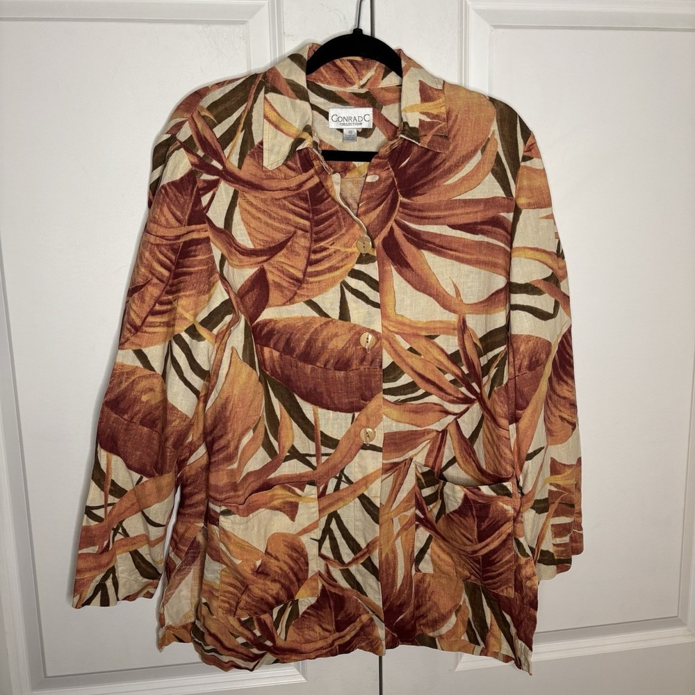 Y2K‎ Conrad C Linen Shirt Shacket Womens 10 Oversized Tropical Hawaiian Vacation